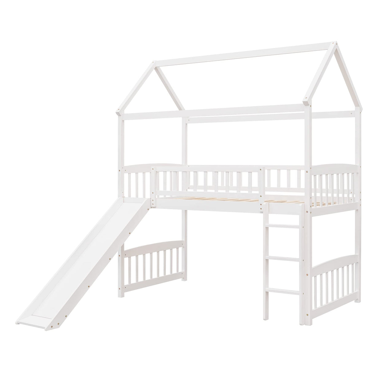 Merax House Loft Bunk Bed Frames with Slide No Box Spring Needed for Teens, Girls or Boys Merax