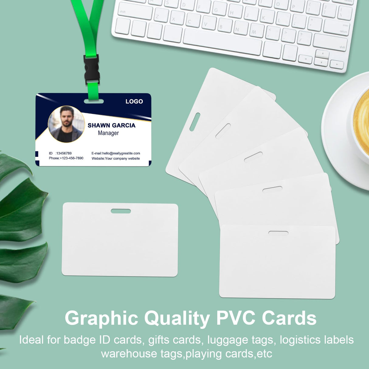 100 Pack Premium Blank PVC Cards with Slot Punch on Long Side - Horizontal Slot Punch Blank ID Cards- CAETOUNG CR80 30 Mil Graphic Quality White Plastic Cards for Photo ID Badge Printers CAETOUNG