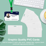 100 Pack Premium Blank PVC Cards with Slot Punch on Long Side - Horizontal Slot Punch Blank ID Cards- CAETOUNG CR80 30 Mil Graphic Quality White Plastic Cards for Photo ID Badge Printers CAETOUNG