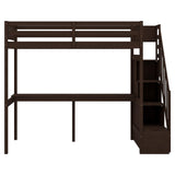 SOFTSEA Espresso Twin Loft Bed with Storage Staircase, Desk, and Safe Access for Kids SOFTSEA