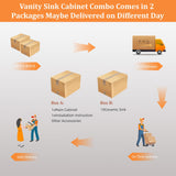 VINGLI Fluted Bathroom Vanity with Ceramic Sink, Bathroom Vanity Cabinet with 2 Doors, 24 Inch Restroom Sink Cabinet Combo, Mid-Century Modern Floor Storage Cupboard w/U Shape Shelf Walnut VINGLI