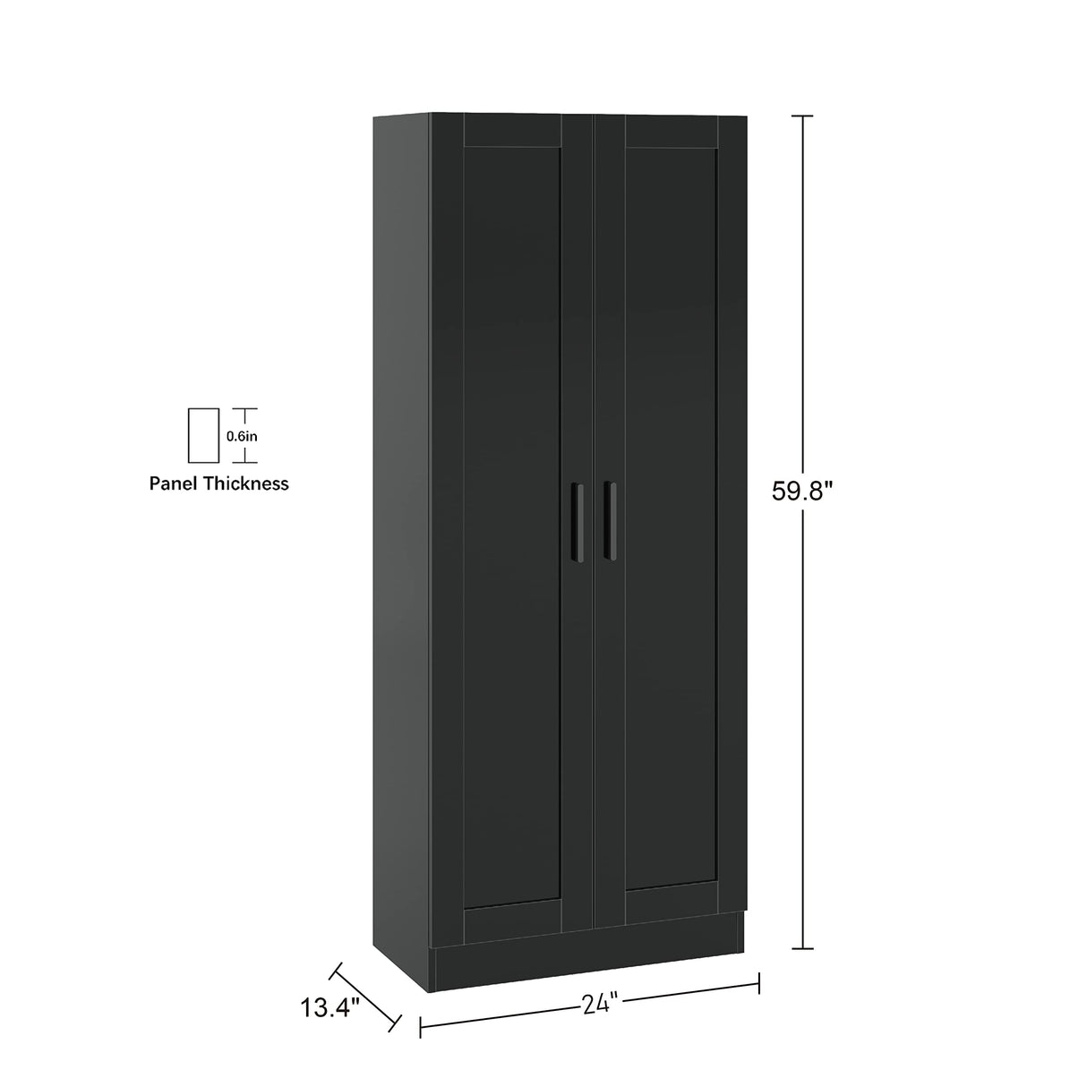 Panana Wooden Storage Cabinet, Narrow Pantry Cabinets Free Standing Tall Storage Cabinet with 2 Doors and Shelves (Black) Panana