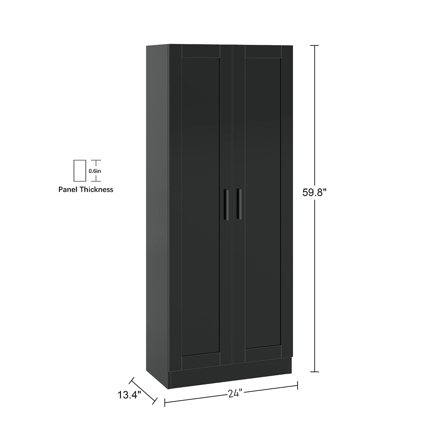 Panana Wooden Storage Cabinet, Narrow Pantry Cabinets Free Standing Tall Storage Cabinet with 2 Doors and Shelves (Black) - WoodArtSupply