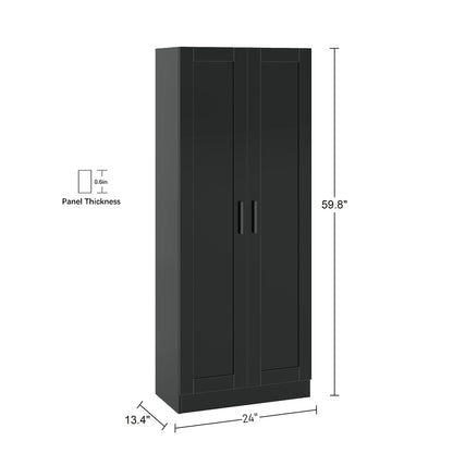 Panana Wooden Storage Cabinet, Narrow Pantry Cabinets Free Standing Tall Storage Cabinet with 2 Doors and Shelves (Black) - WoodArtSupply