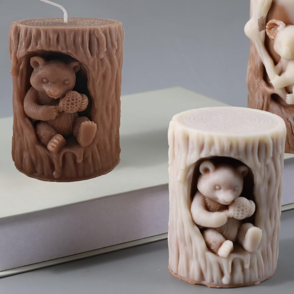 Japleed Bear Honey Silicone Molds for Candles Soap Resin Plaster, 3D Animal Fondant Chocolate Cake Decorating Mold, Cute Bear Pillar Candle Molds for Candle Making, DIY Art Craft Home Decor japleed