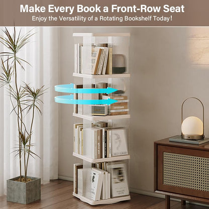 Compact 360-Degree Rotating Bookshelf for Small Spaces - SYNCVIBE 4-Tier Floor Standing Bookcase in White - WoodArtSupply