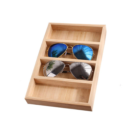 TANG SONG 1 Pack Bamboo 4-Slot Sunglass Display Tray Eyewear Storage Case for Home or Office TANG SONG