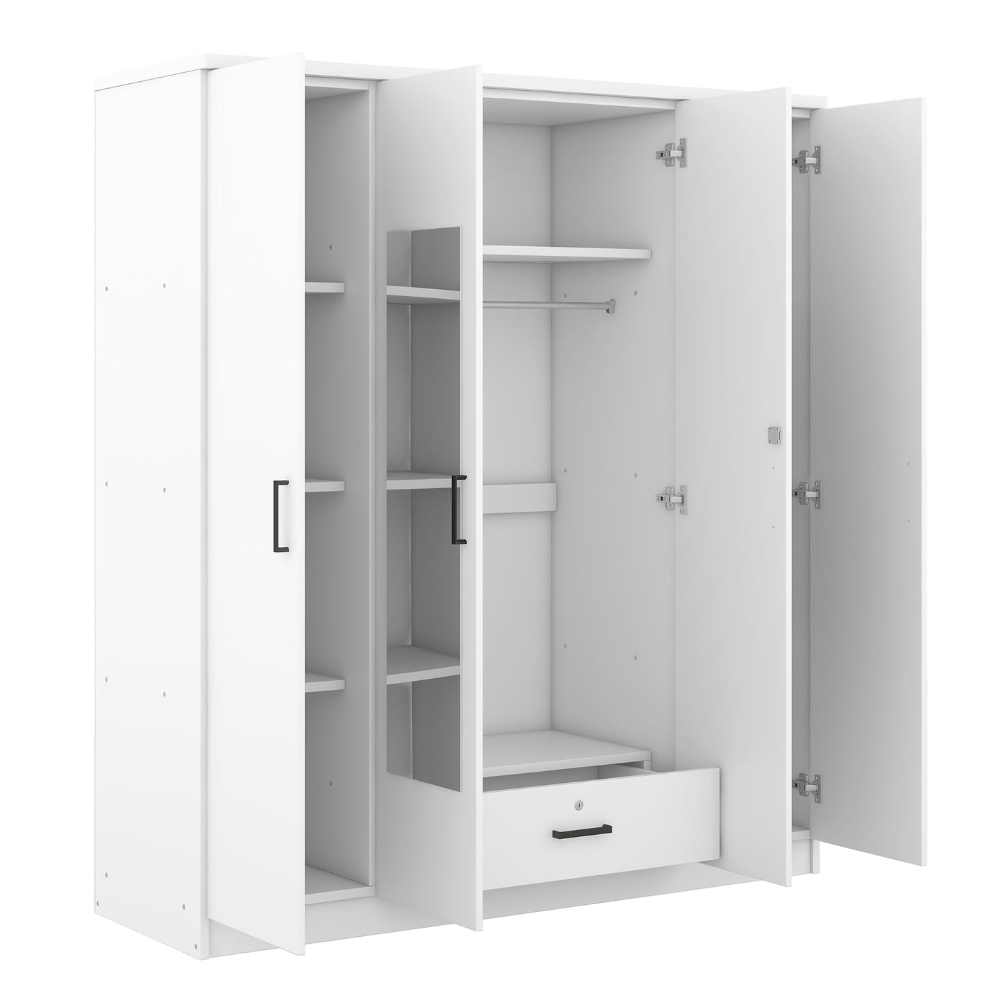 Quarte Modern 4-Door Wardrobe with Drawers, Dressing Mirror and Hanging Rail, Freestanding Armoire Wardrobe Closet,Clothes Storage Cabinet Organizer - WoodArtSupply