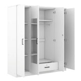 Quarte Modern 4-Door Wardrobe with Drawers, Dressing Mirror and Hanging Rail, Freestanding Armoire Wardrobe Closet,Clothes Storage Cabinet Organizer Quarte