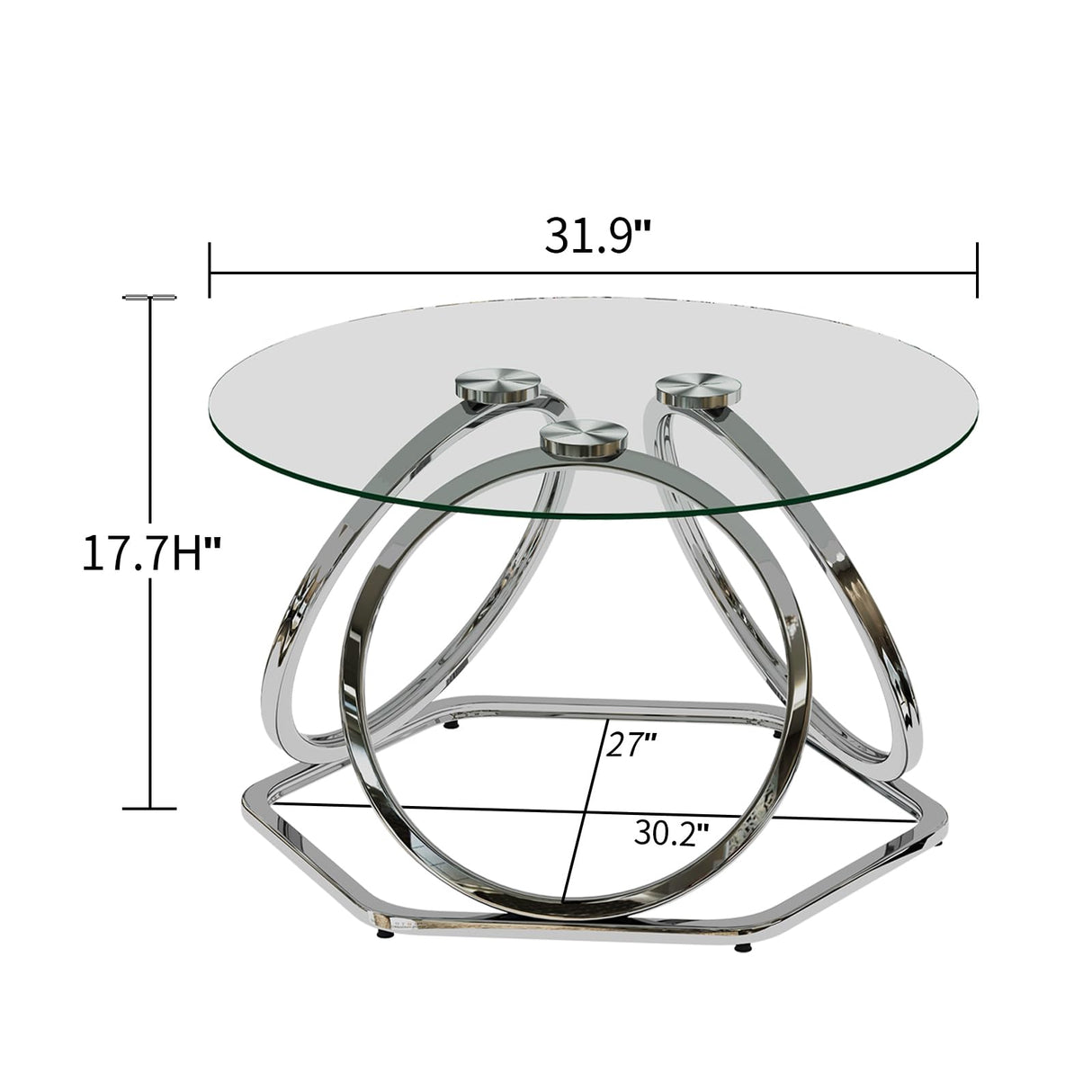 O&K FURNITURE Glass Coffee Table, Modern Silver Coffee Table Living Room Table with Hexagonal Base, Round Coffee Table for Home&Office, Chrome Finish, 1 PC O&K FURNITURE