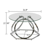 O&K FURNITURE Glass Coffee Table, Modern Silver Coffee Table Living Room Table with Hexagonal Base, Round Coffee Table for Home&Office, Chrome Finish, 1 PC O&K FURNITURE