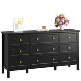 CARPETNAL Black Dresser for Bedroom, 9 Drawer Dresser with Wide Drawers and Gold Metal Handles, 59" White and Gold Dresser TV Stand, Modern Dressers & Chests of Drawers for Hallyway, Entryway. CARPETNAL