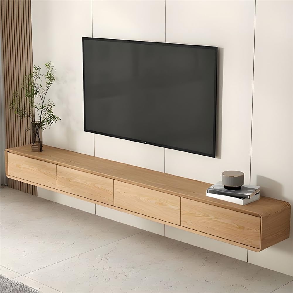 NIUYAO Floating TV Stand Modern Wood Wall Mounted Cable Management Entertainment Center with 2 Drawer 2 Cabinet Media Console Floating Storage Cabinet -Brown 94.5" L x 9.5" W x 8" H NIUYAO