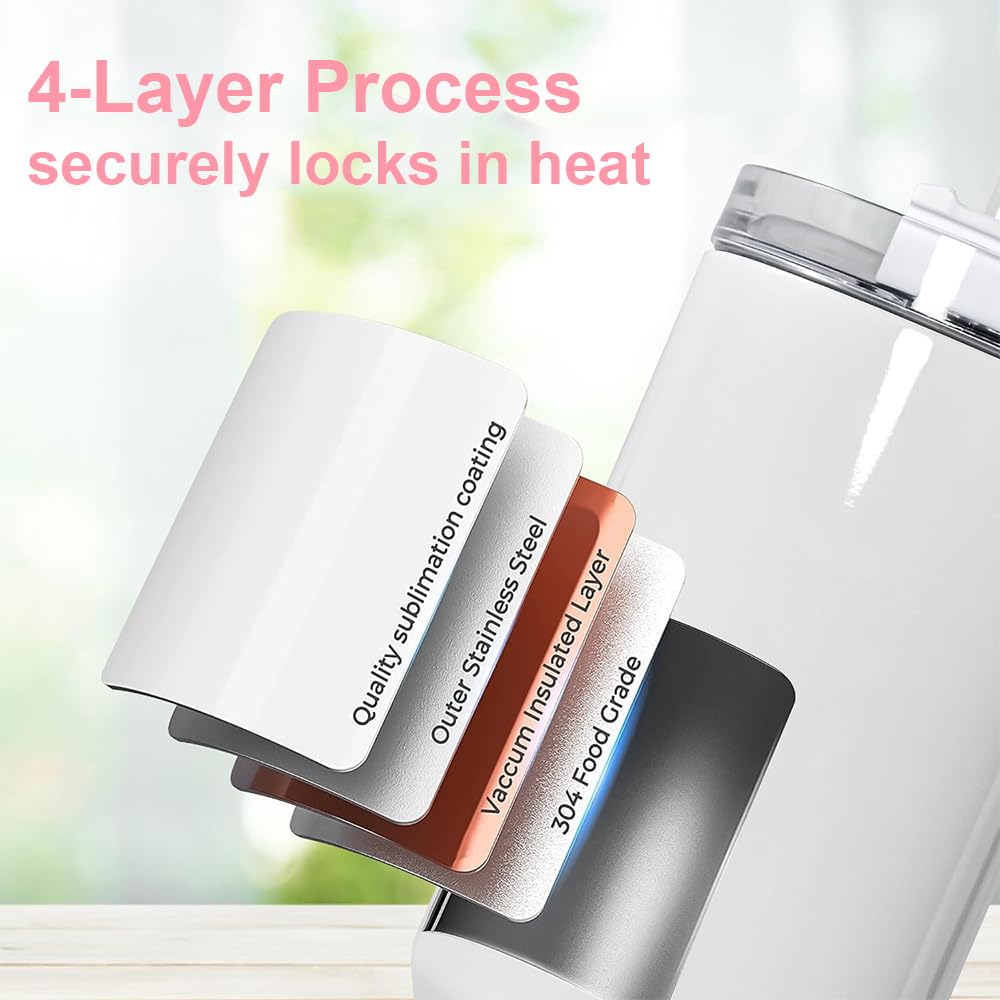 Icesip 24Pack 40oz Sublimation Tumblers with White Handle, Stainless Steel Double Wall Vacuum Insulated Travel Mugs, Sublimation Tumbler for Heat Transfer Machine Printing Icesip