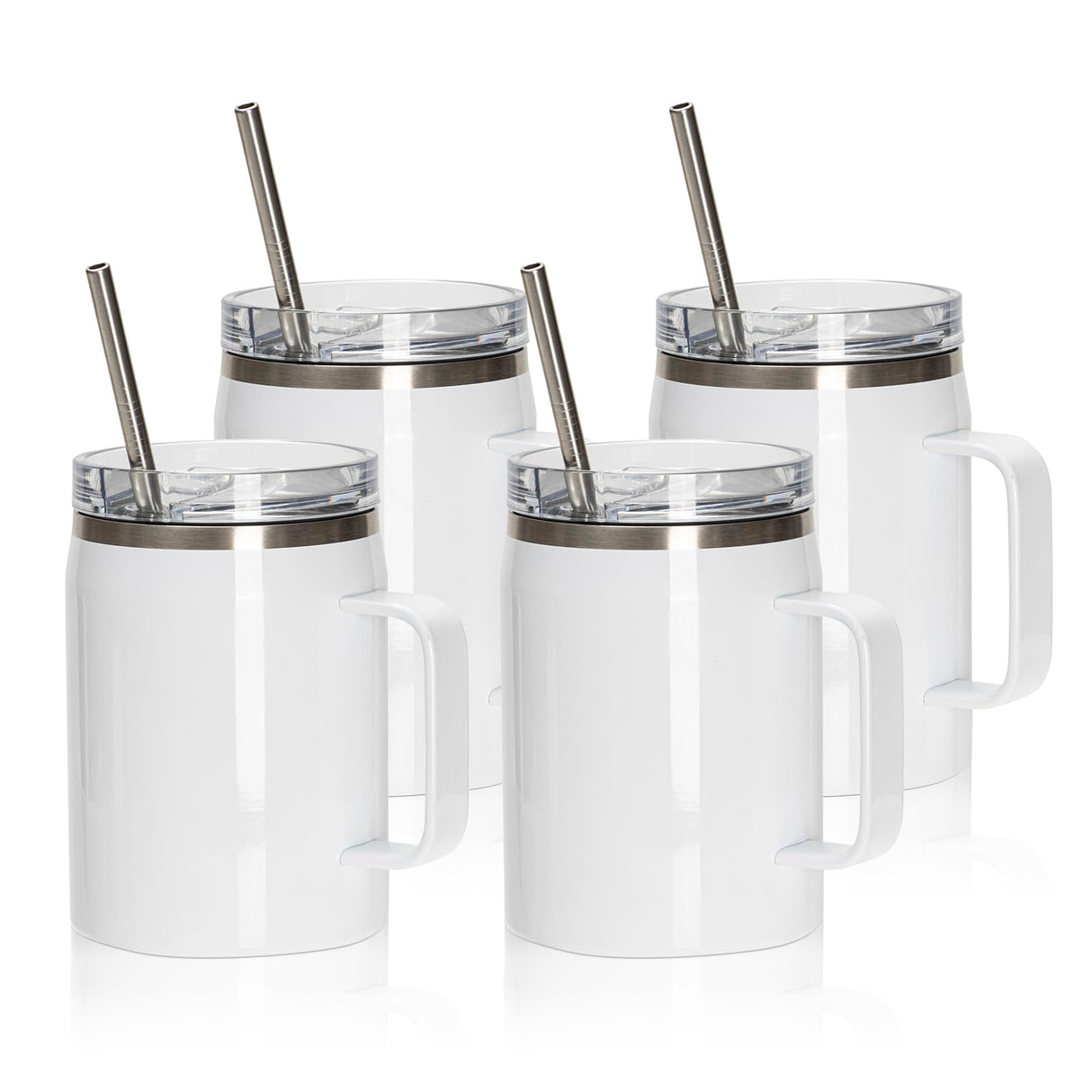 PYD Life Sublimation Mugs Tumblers Blanks with Handle Lid and Straw 30 OZ White Insulated Stainless Steel Jug Water Bottle with Handle for Sublimation Oven Printing 4 Pack PYD Life