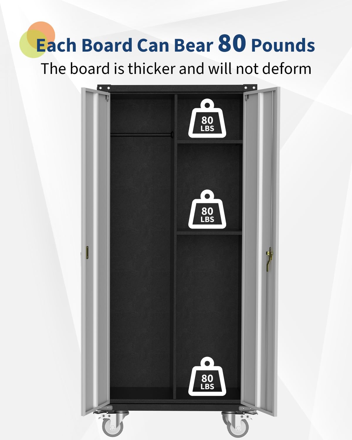 GarveeHome Metal Storage Cabinet 71 in Metal Wardrobe Cabinet on Wheels with Locking Doors Tall Garage with Hanging Rod, Broom Closet, Freestanding Bathroom Storage Cabinet, Cleaning Tool GarveeHome