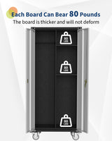 GarveeHome Metal Storage Cabinet 71 in Metal Wardrobe Cabinet on Wheels with Locking Doors Tall Garage with Hanging Rod, Broom Closet, Freestanding Bathroom Storage Cabinet, Cleaning Tool GarveeHome