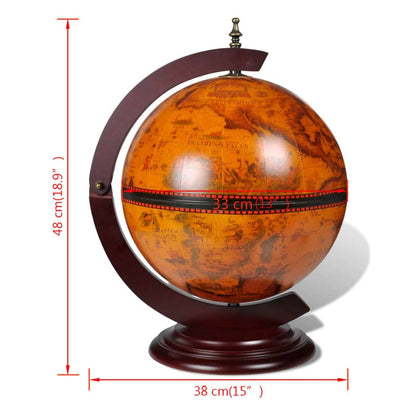 vidaXL Eucalyptus Wood Wine Stand - Rotatable Tabletop Globe Bar with 16th Century Nautical Maps & Antique Frescoes - Brown Farmhouse Style for Home/Office - WoodArtSupply