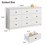 Tradare 9 Drawer Dresser for Bedroom, 59" Wide White Chest of Drawers, Wooden Dresser with 9 Drawers with Ample Storage, Modern Storage Organizer for Hallway,Nursery Tradare