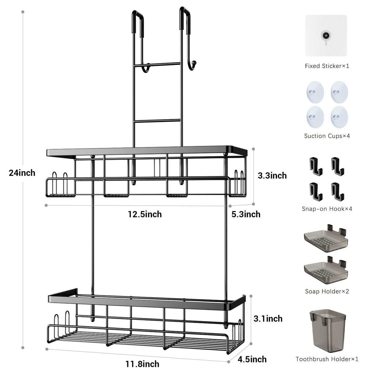 Aitatty Over the Door Shower Caddy Hanging: Black Rustproof Shower Organizer over the Door - No Drilling Bathroom Rack for Inside Aitatty