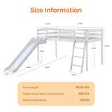 JOYMOR Bunk Bed with Curved Slide, Low Bunk Bed Twin Over Twin with Slide and Angled Ladder, Solid Pine Wood Frame,14" Safety Guardrail, Anti-Slip Steps (White, Twin) JOYMOR