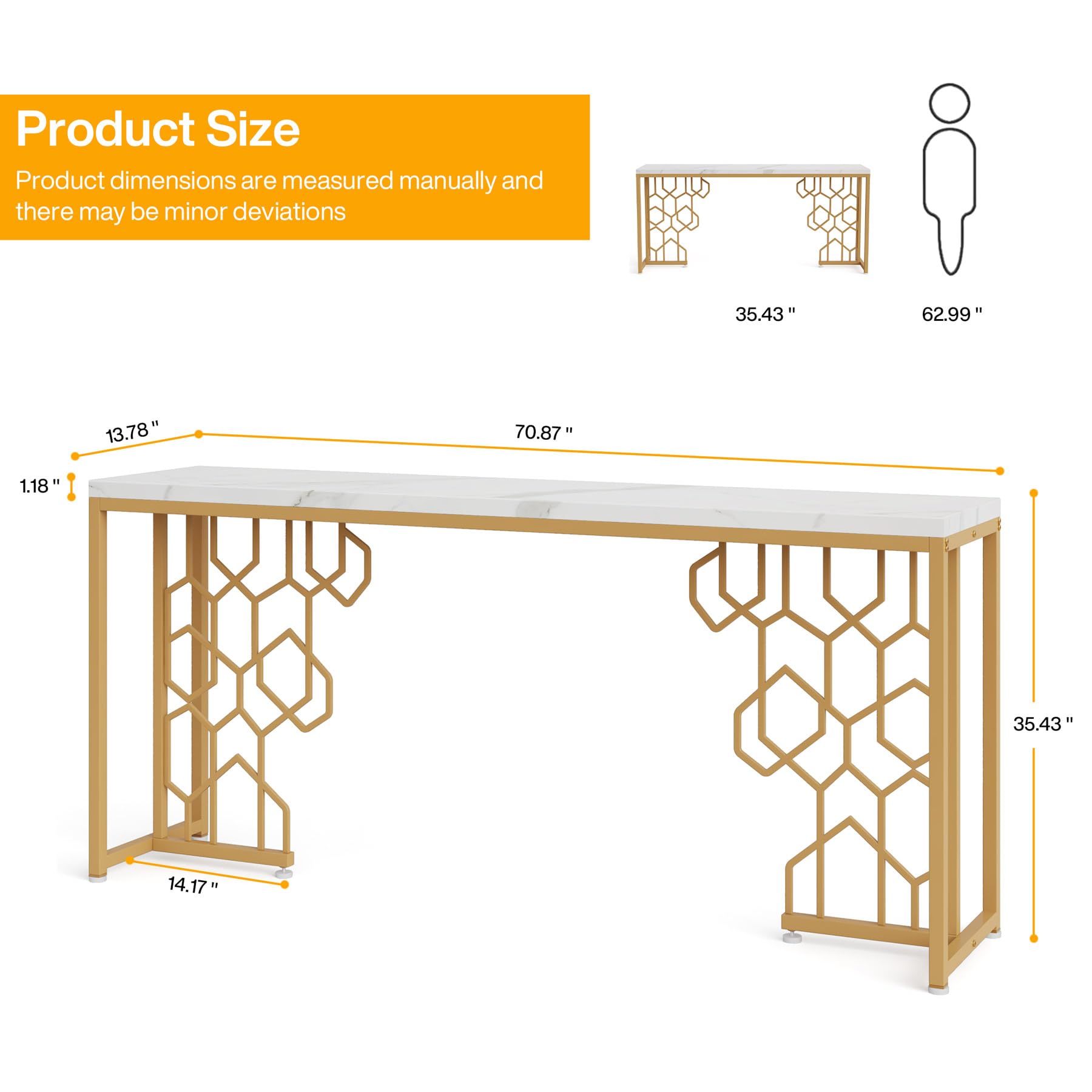 Tribesigns Modern Console Table, 70.87" Long Entryway Table for Living Room, Hallway, Entrance, Front Door, Foyer Sofa Table with Geometric Gold Frame & Faux Marble White Tabletop - WoodArtSupply