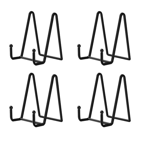 Decolore 4 Pack 4.5 Inch Black Display Stands Metal Plate Holder Display Stands for Picture, Decorative Plate, Book, Photo Easel, Artistic Work Decolore