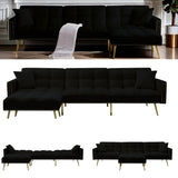 GlasFlength Sectional Couches for Living Room - Convertible Sleeper Sofa Bed, Reversible Chaise Lounge, Nailhead Decor L-Shaped Sectional Sofa Bed for Home, Office, Apartment - Black GlasFlength