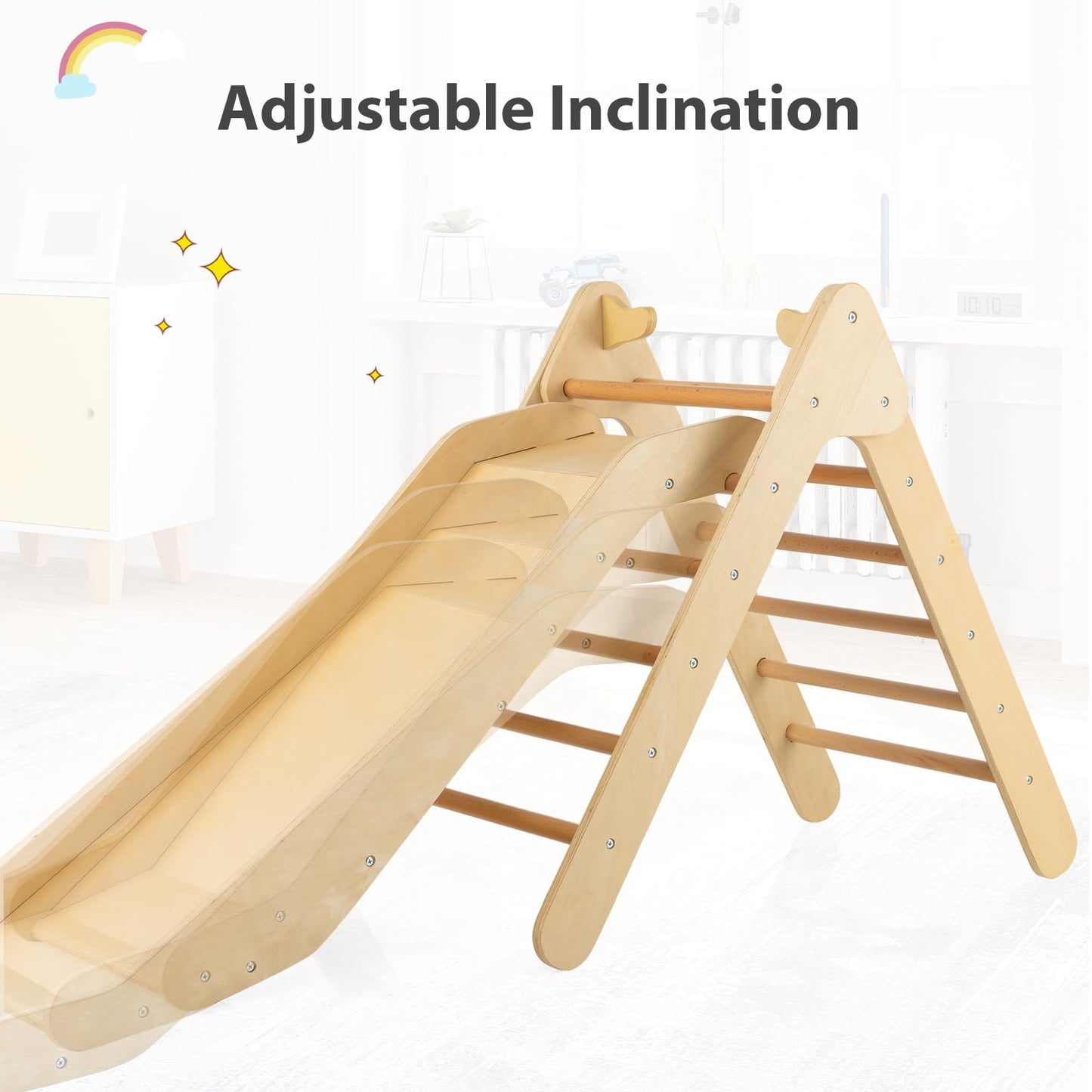 Olakids Toddlers Triangle Climber, 2 in 1 Montessori Kids Wood Climbing Toy with Ramp, Ladder, Slide for Gym Playground, Indoor Baby Climb Play Structure Activity Set for Boys Girls 1-3