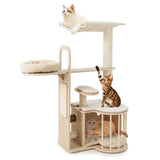 Tangkula Tall Cat Tree for Indoor Cats, 55 Inch Multi-Level Cat Tower Activity Center with Hammock, Cat Condo, Sisal Scratching Posts & Washable Cushions, Wooden Modern Cat Tree Houses for Large Cats Tangkula