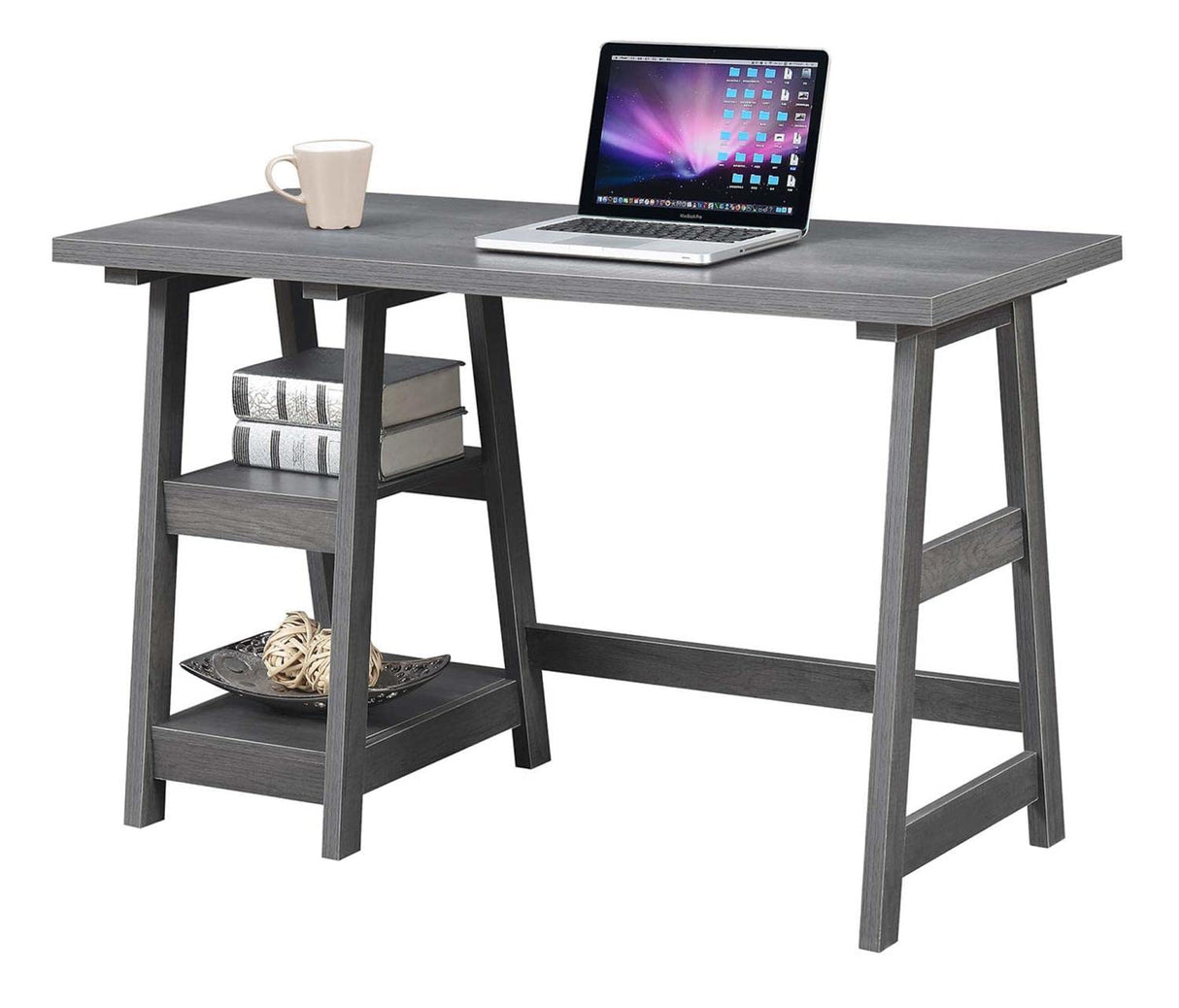 Convenience Concepts Designs2Go Trestle Desk with Shelves, 47", Charcoal Gray Convenience Concepts