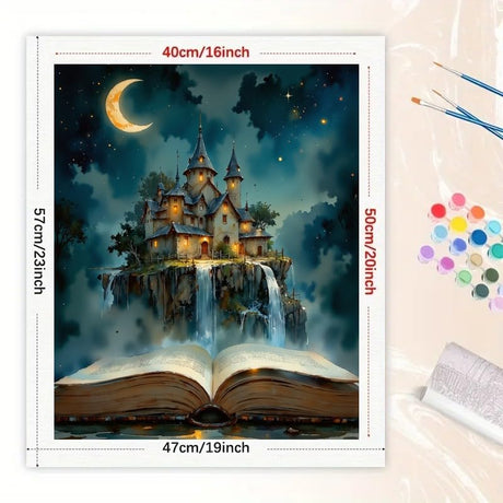 Fantasy Paint by Numbers Kit for Adults - DIY Storybook Castle with Waterfalls and Open Book Painting on Canvas 16x20 Inches, Acrylic Paint Set for Beginners,Art for Home Decoration or Gifts TAOPAOLAB