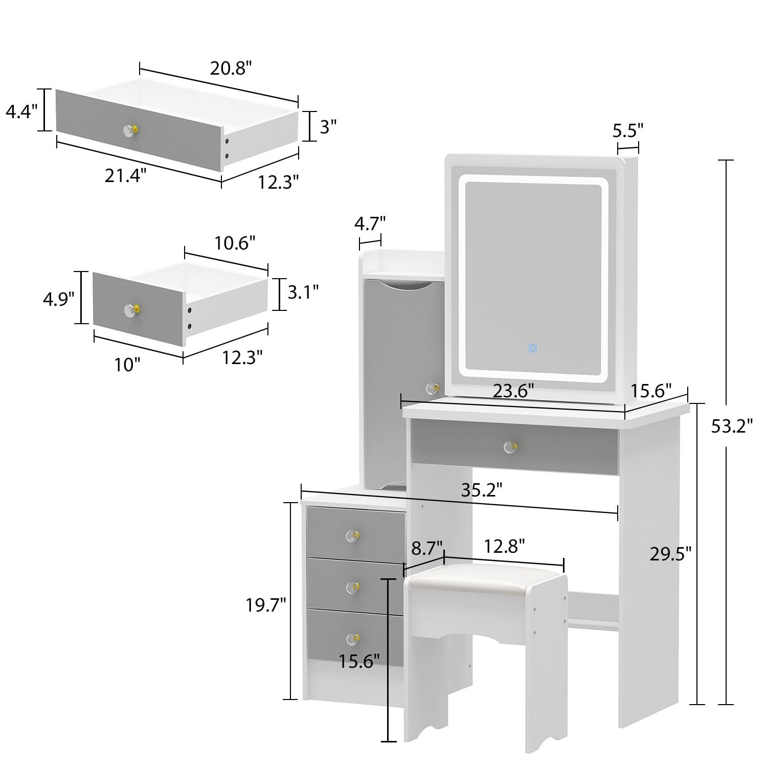 FAMAPY Vanity Desk with Mirror and Lights, Vanity Makeup Desk with Sliding Lighted Mirror, Vanity Mirror Makeup Desk with Cushion Stool, Drawers and - WoodArtSupply