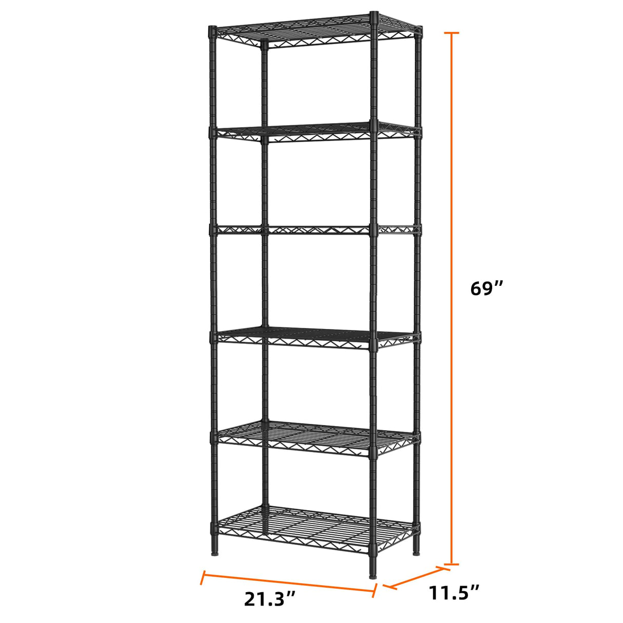 SINGAYE 6 Tier Adjustable Storage Shelf Wire Shelving Unit Metal Shelves Standing Closet Bathroom Organizers Pantry Kitchen Garage Laundry Room Organization Home Rack 12" D X 22" W X 69.5" H Black SINGAYE
