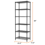 SINGAYE 6 Tier Adjustable Storage Shelf Wire Shelving Unit Metal Shelves Standing Closet Bathroom Organizers Pantry Kitchen Garage Laundry Room Organization Home Rack 12" D X 22" W X 69.5" H Black SINGAYE
