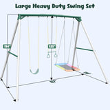 Hapfan 9.5' Tall Swing Sets for Backyard with Platform Swing, Heavy Duty Metal Swingset Outdoor for Kids with Trapeze Swing Bar, Belt Swing and Rectangle Swing Hapfan