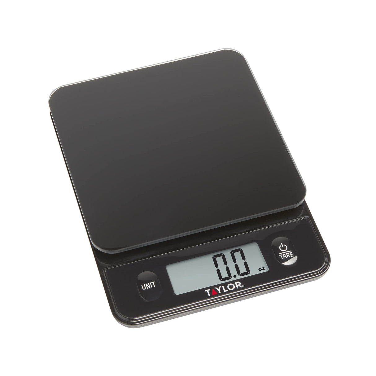 Taylor Glass Top Food Scale with Touch Controls, 11 lb Capacity, Sleek Black Design for Precision Food Measurement in Grams and Ounces Taylor