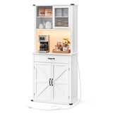 VASAGLE 71" Pantry Cabinet with Lights and Charging Station, Kitchen Pantry Cabinet with Doors and Drawer, Farmhouse Storage Cabinet, Coffee Bar VASAGLE