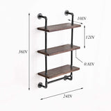DR.IRON Industrial Pipe Shelving Rustic Bathroom Shelves with Towel Bar, 24" Pipe Shelf Wall Mounted, Farmhouse Bathroom Shelf Storage (3 tier-24) DR.IRON