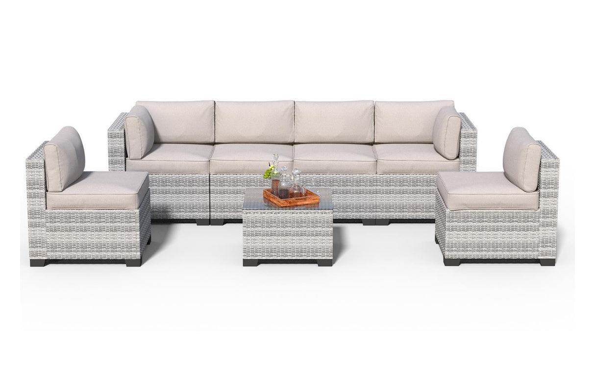 JMGJOY 7 Piece Patio Furniture Set, Rattan Outdoor Patio Conversation Sets, Outdoor Sectional Furniture with Cushion and Coffee Table, for Deck, Backyard, Garden, Field Gray JMGJOY