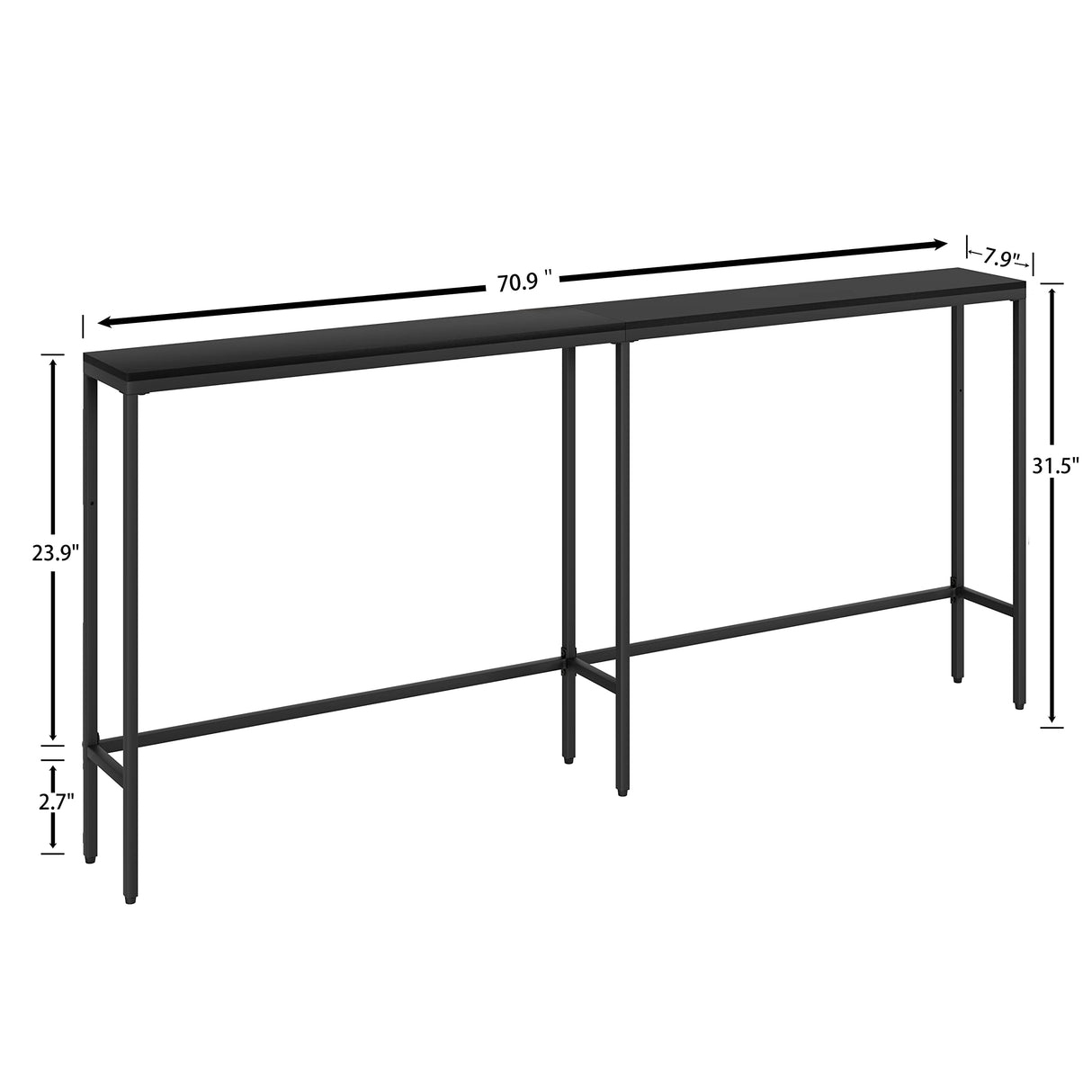 SONGXIN 70.9" Console Table,Modern Extra Narrow Long Sofa Table Behind Couch,Skinny Entry Table with Black Metal Frame for Living Room, Hallway,Classic Black SONGXIN