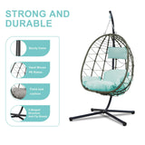 Egg Chair Indoor Outdoor, Foldable Hanging Egg Chair with Stand, Patio Swing Egg Chairs, UV Resistant Removable &Washable Thicken Padded Cushions, 350LBS Capacity for Bedroom, Balcony Blue HiDSLiving