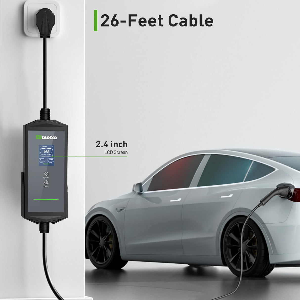 Himotor EV Charger Level 2, 16-40A 110-240V, Include J1772 to Tesla Adapter, Tesla Charger, with 26ft Charge Cable and NEMA 14-50 Plug, with Function of Adjustable Current and Reserve Charging Time HIMOTOR