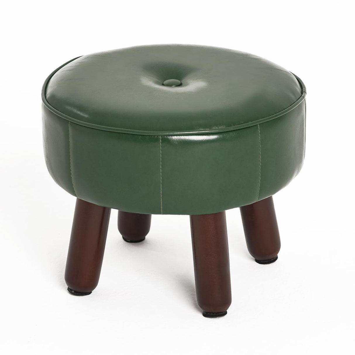 oakvivo 13in Small Foot Stool Ottoman, Round Faux Leather Foot Rest for Couch, Under Desk Pouf Footstool Footrest with Non-Skid Rubber Legs for Ling Room, Bedroom, 13''L x 13''W x 10.2''H, Green oakvivo