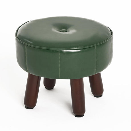 oakvivo 13in Small Foot Stool Ottoman, Round Faux Leather Foot Rest for Couch, Under Desk Pouf Footstool Footrest with Non-Skid Rubber Legs for Ling Room, Bedroom, 13''L x 13''W x 10.2''H, Green oakvivo