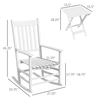 Outsunny Wooden Rocking Chair Set w/Foldable Side Table, Outdoor Rocker Chairs with Curved Armrests, High Back, Slatted Top Table for Garden, Balcony, Porch, Supports Up to 352 lbs., White - WoodArtSupply