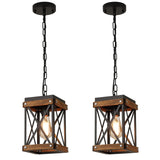 2 Pack Rustic Farmhouse Wood Pendant Light Fixture One-Light Adjustable Chain Oak Wood and Metal Lantern Cage Small Pendant Lighting for Kitchen Island Sink Hallway Farmhouse Bathroom Bar, Black RKUCSR