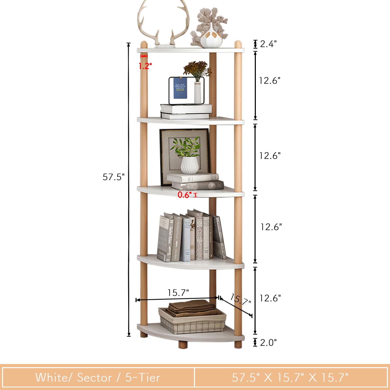 IOTXY Modern 5-Tier White Wooden Corner Bookshelf - Stylish Open Bookcase for Home and Office Storage - WoodArtSupply