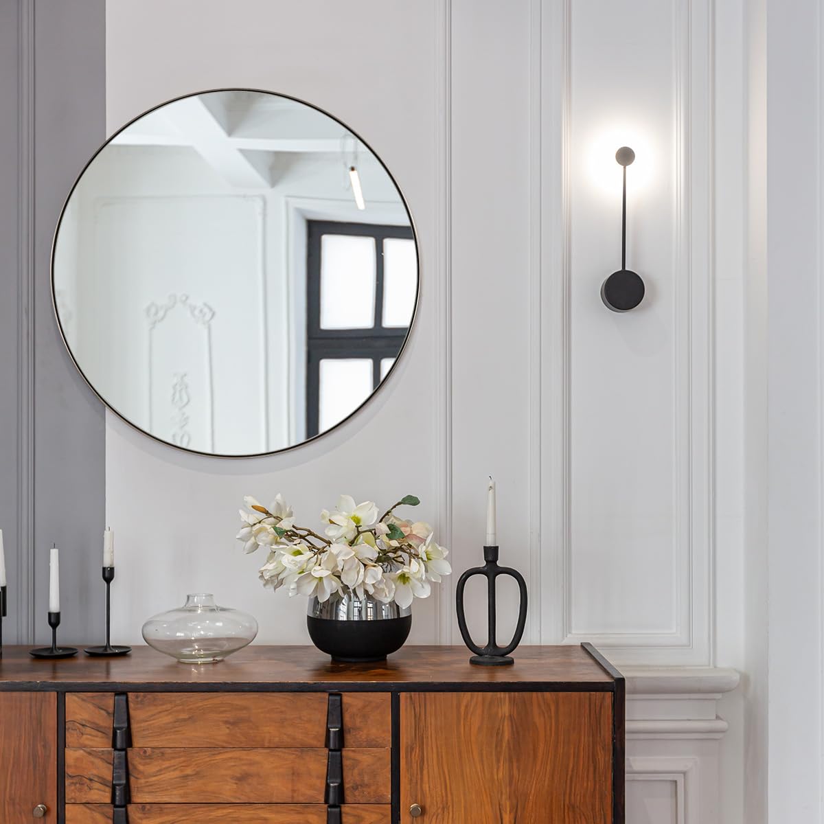 ANDY STAR 36'' Chrome Round Mirror, Polished Silver Round Bathroom Mirror, Big Circle Wall Mirror in Metal Frame, Large Vanity Mirror for Entryway, Living Room, Washrooms ANDY STAR