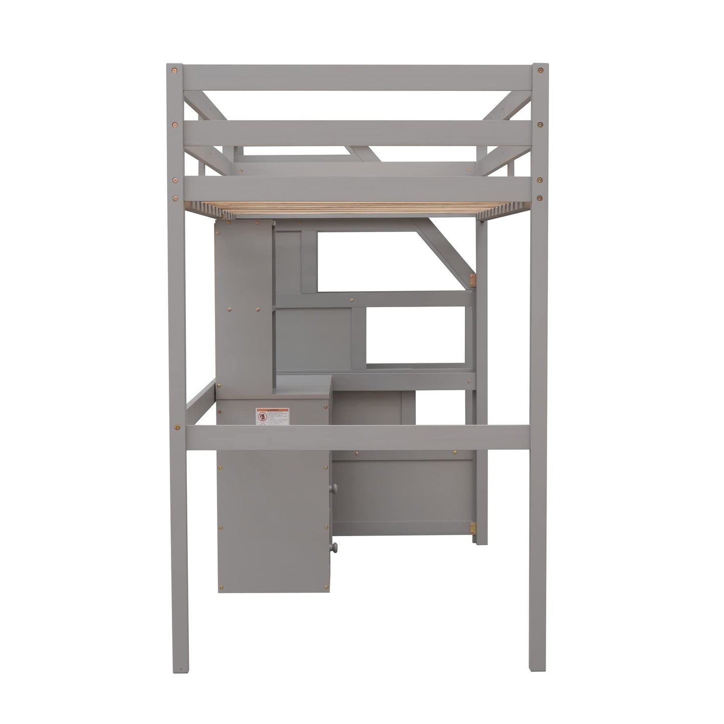 Harper & Bright Designs Twin Loft Bed with Storage Stairs, Desk and Removable Bottom Bed – Grey - WoodArtSupply